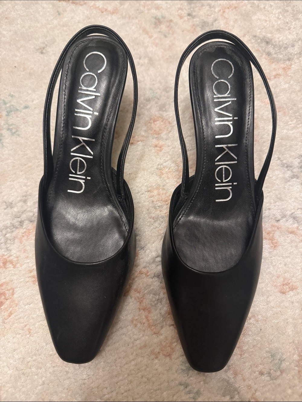 Calvin Klein Black Leather Slingback Square-Toe Pumps